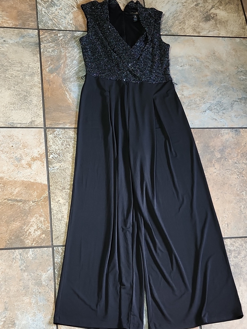 Black Sequin-Top Wide Leg Jumpsuit